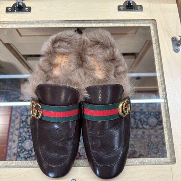 Gucci Brown Web Accent Leather Mules Size 9 - Picture 3 of 7